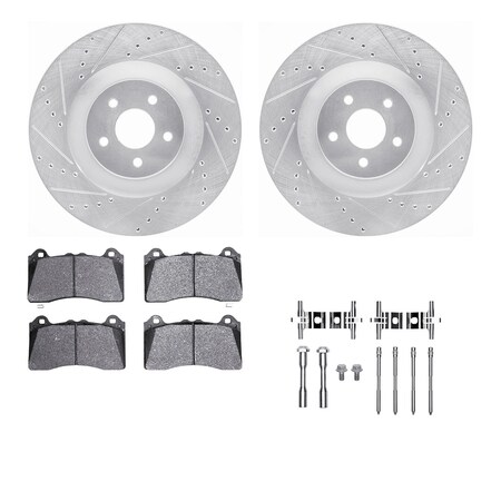 Front - Dynamic Friction Company Brake Rotors-Drill/Slot-Silver with Ceramic Brake Pads and Hardware Kit 7312-54235